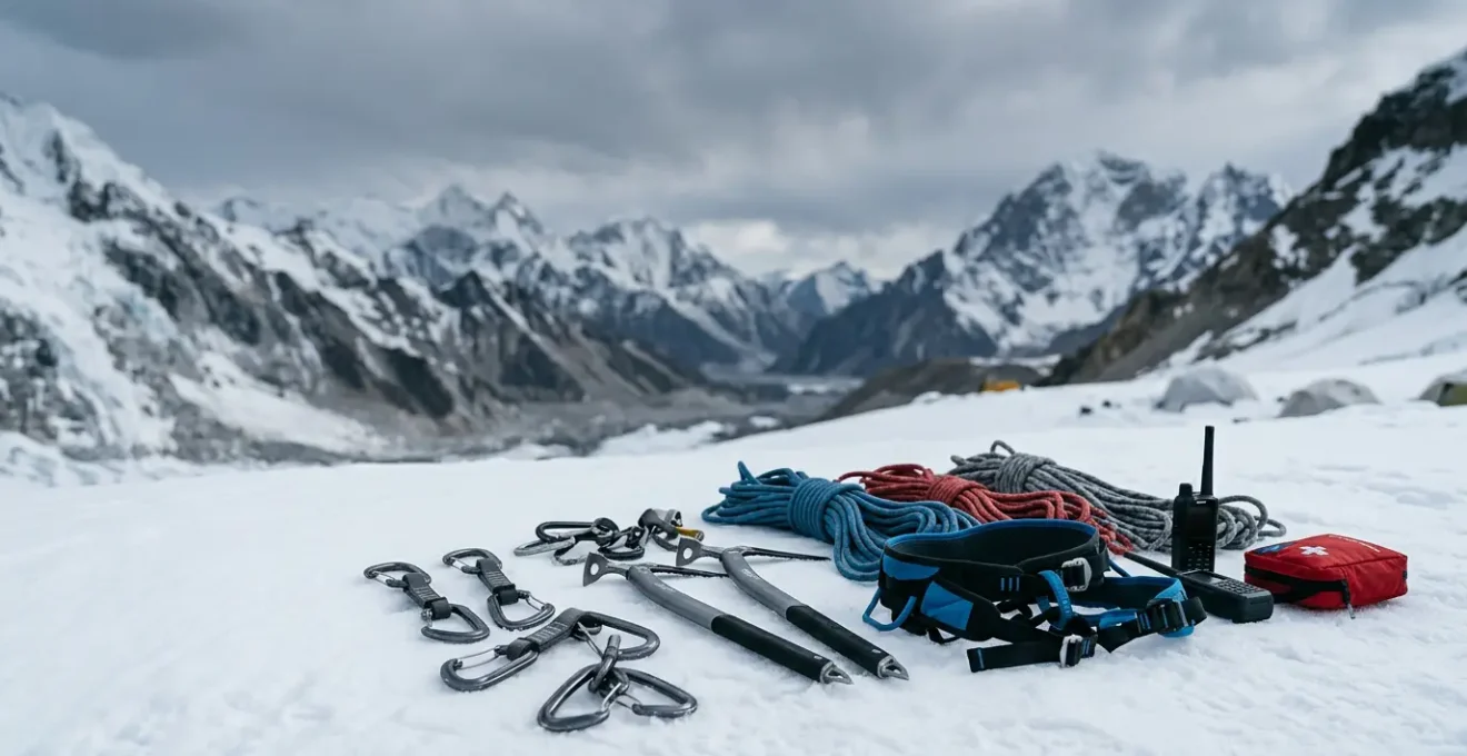 Préparation d'une expédition en haute altitude avec équipement de sécurité professionnel
