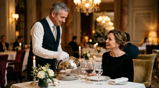 Service en salle dans un restaurant gastronomique français haut de gamme