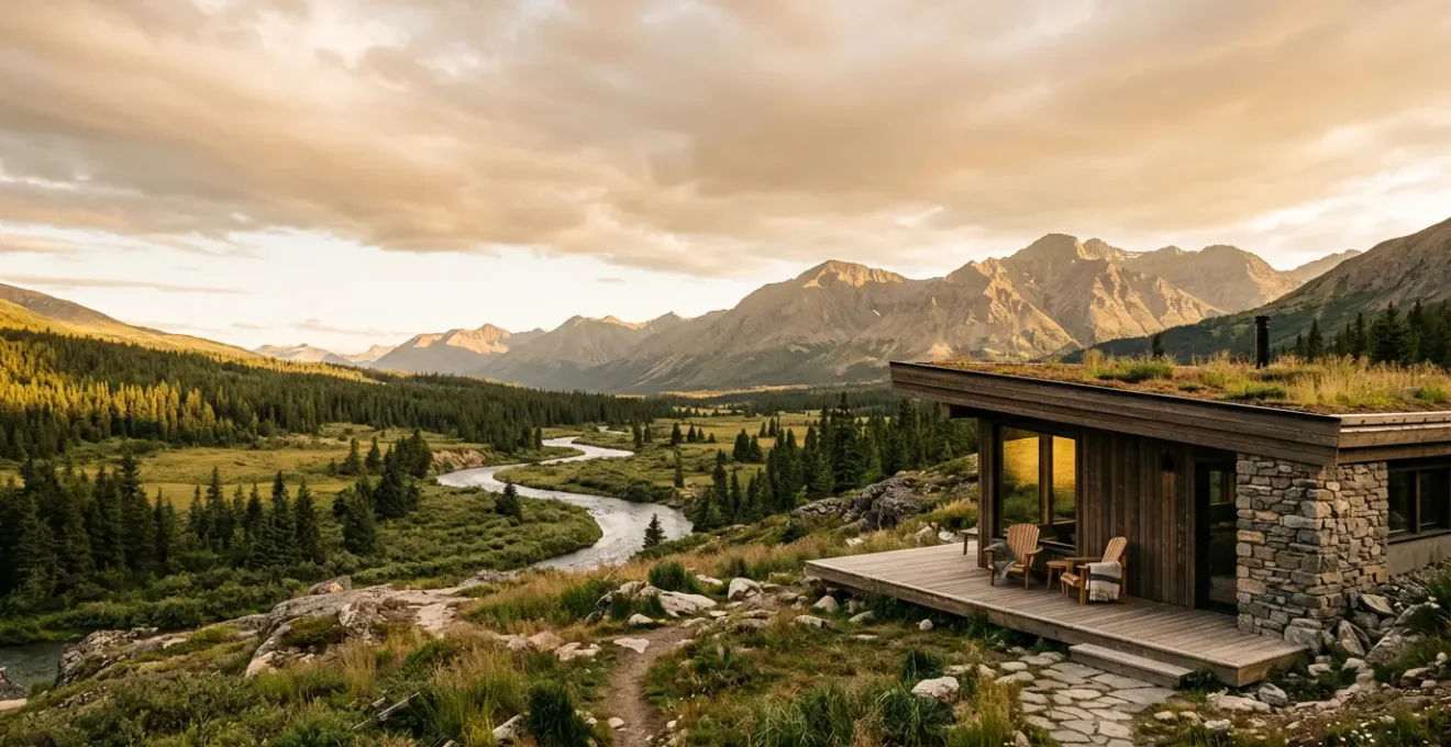Une scène paisible illustrant le luxe durable dans un hébergement écologique haut de gamme
