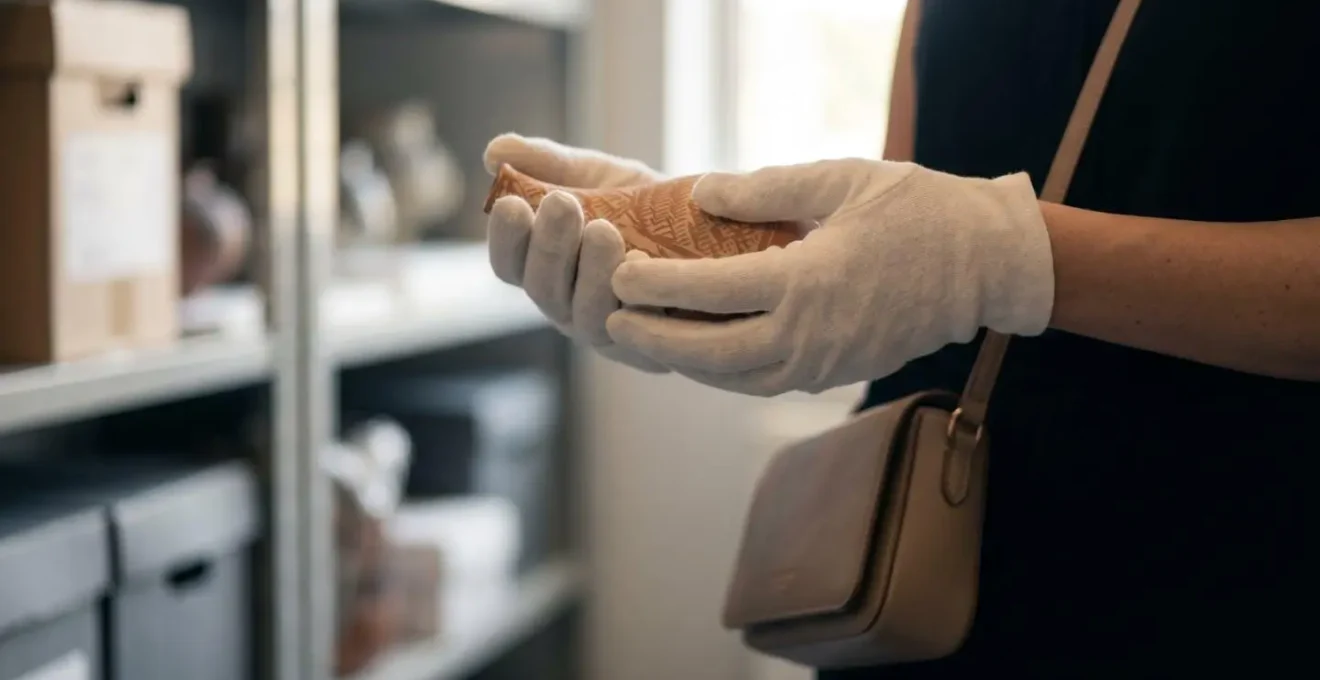 Démonstration des gestes respectueux et de l'étiquette à adopter lors d'une visite privée dans les réserves d'un musée.