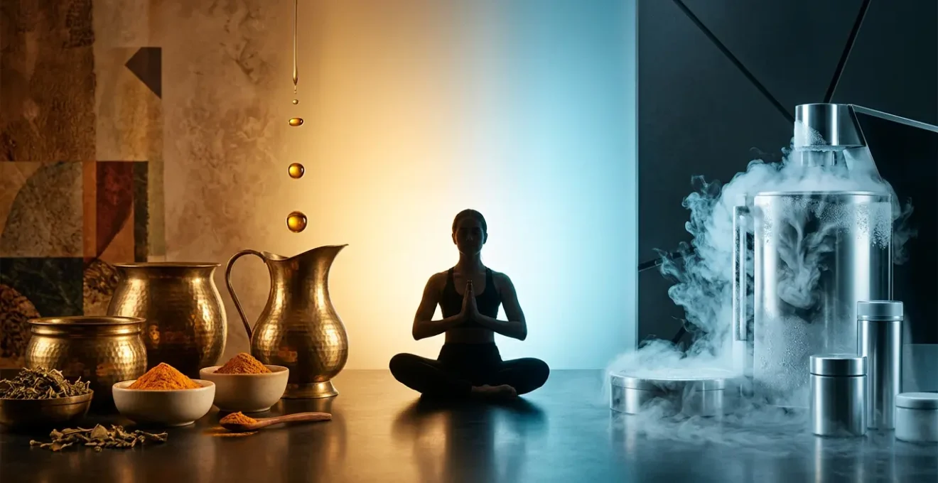 Fusion harmonieuse entre therapies ancestrales ayurvediques et technologies modernes de cryotherapie pour la longevite