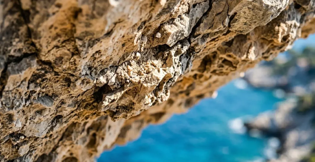 Falaises calcaires mediterraneennes abruptes formant une barriere naturelle au-dessus d'une mer turquoise