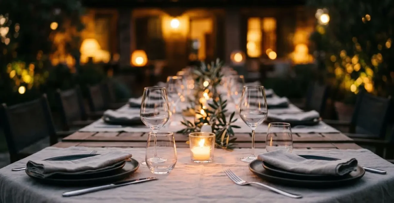 Grande terrasse de villa aménagée pour les moments de convivialité en groupe