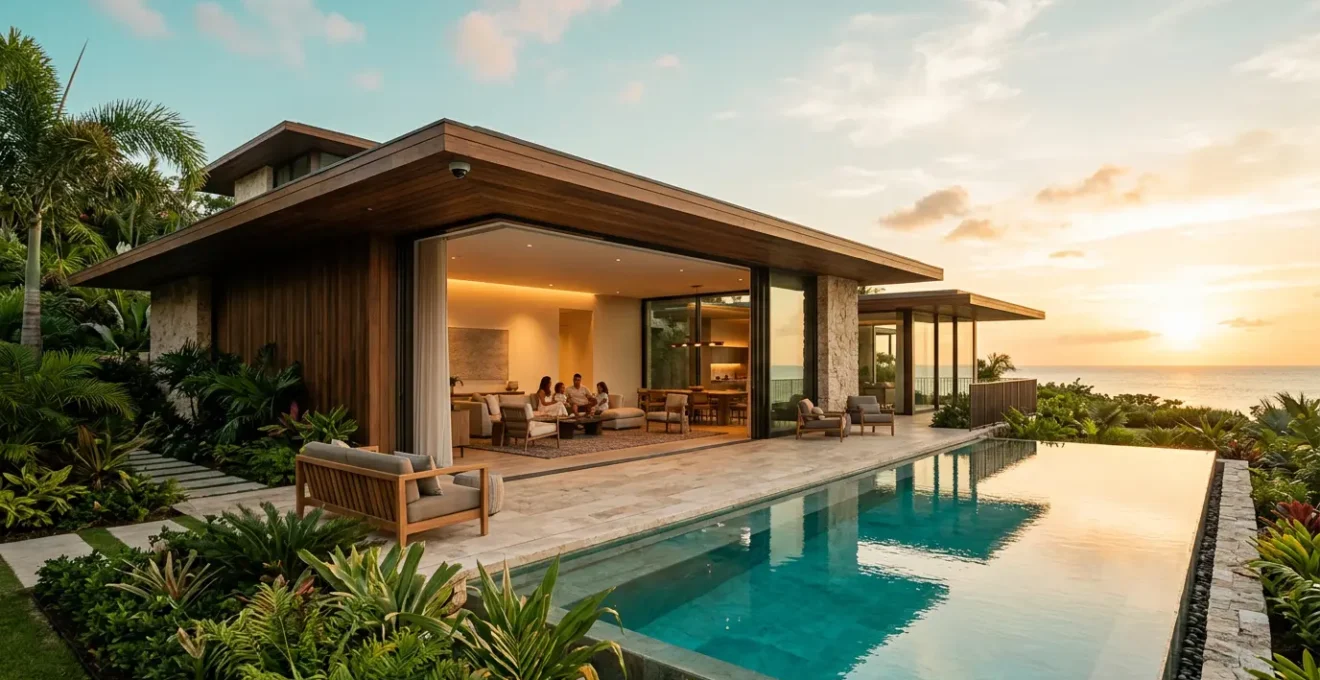 Villa de luxe ouverte sur l'extérieur avec famille en toute sécurité