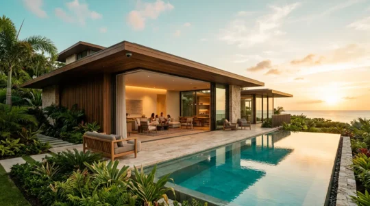Villa de luxe ouverte sur l'extérieur avec famille en toute sécurité