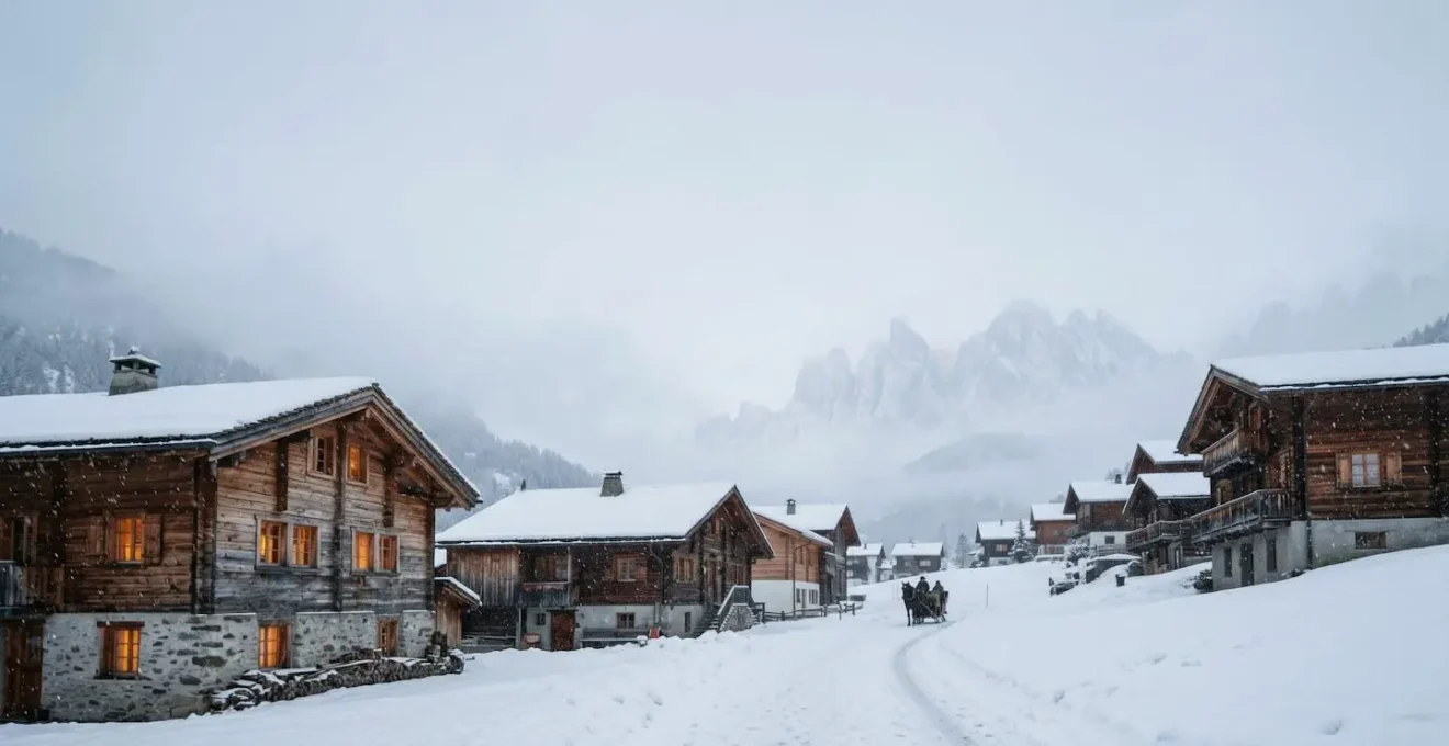 Atmosphère exclusive d'une station alpine sans voitures sous la neige