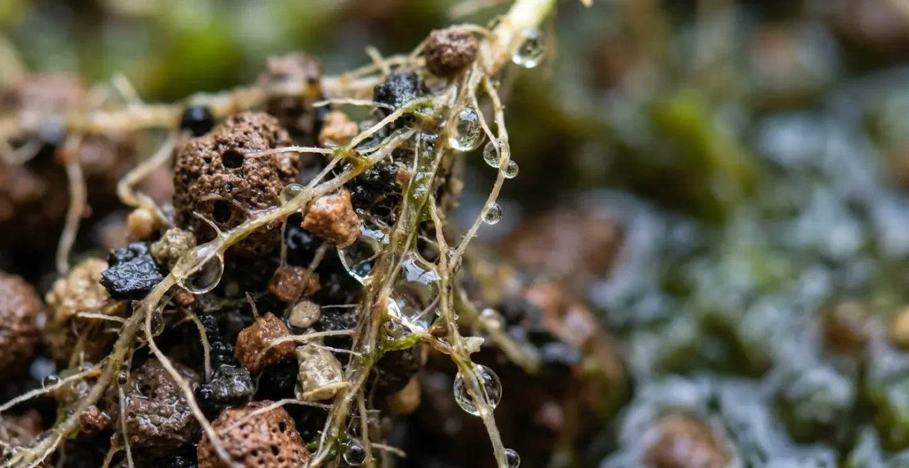 Vue détaillée d'un système de filtration naturelle par les plantes illustrant le processus biologique